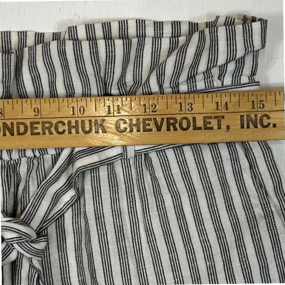 FRAME Denim Womens Black White Striped Paperbag Waist Tie Shorts High Rise
